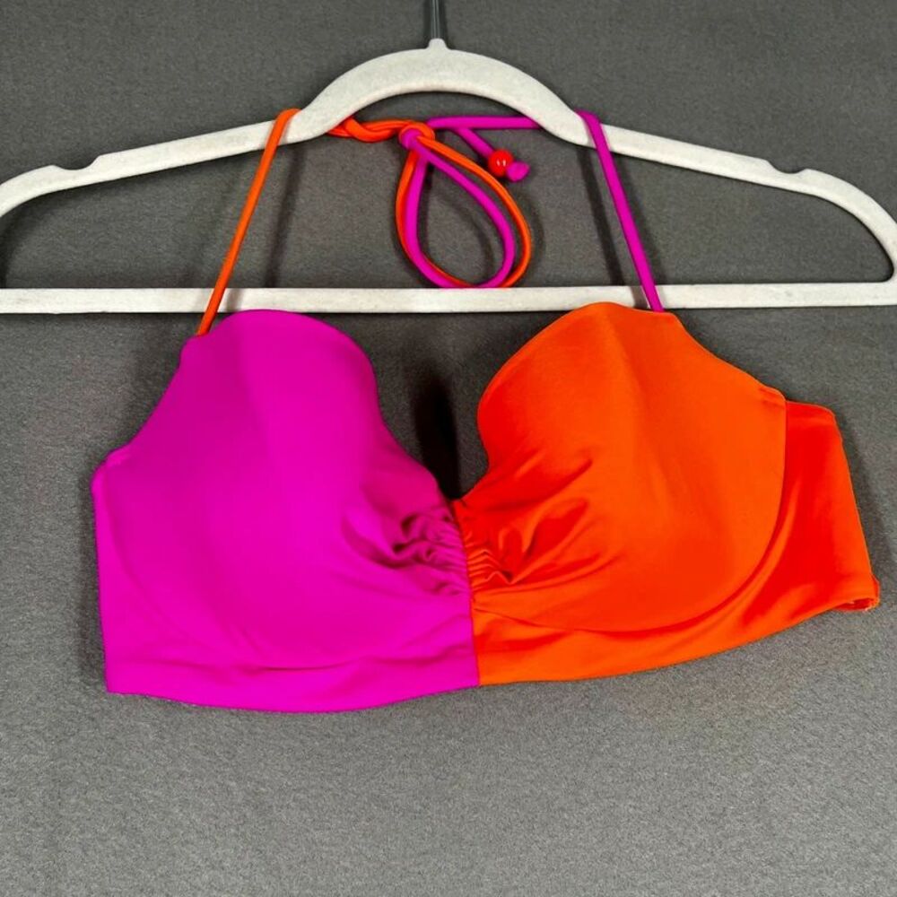 Victorias secret 34C Halter bikini top color block pink orange